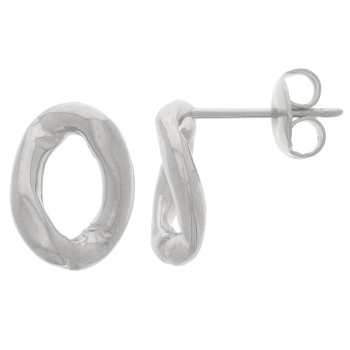 13x9.5mm Oval Twisted EarStuds - Rhodium x2