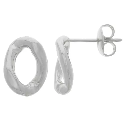 13x9.5mm Oval Twisted EarStuds - Rhodium x2