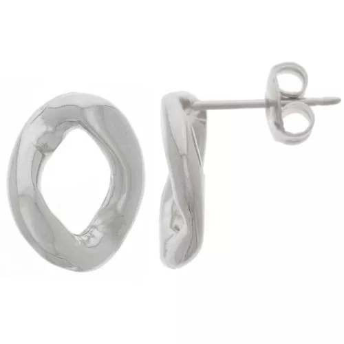 15x12mm Oval Twisted EarStuds - Rhodium x2