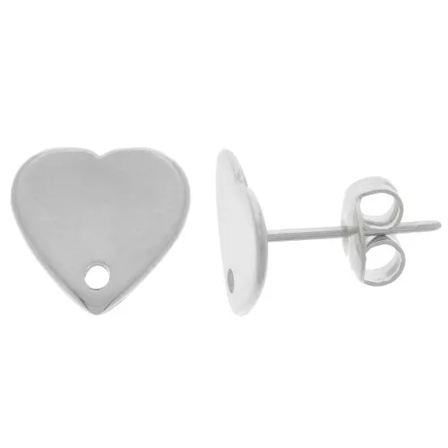 10x11mm Heart EarStuds - Rhodium x2