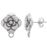 16x14mm Flower Ear Studs - Antique Silver Tone x2