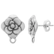 16x14mm Flower Ear Studs - Antique Silver Tone x2