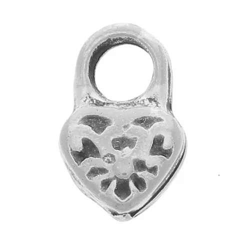 9x6mm Mini charms textured heart padlock - Antique Silver Tone x4
