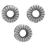 4mm Flat striated roundel beads - Antique silver tone x10