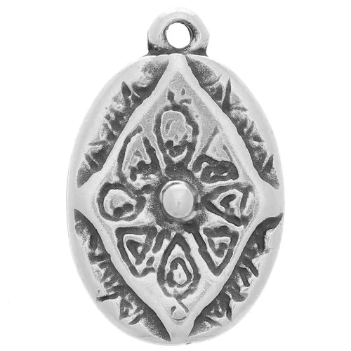 22x14mm Oval pendant - ethnic pattern - Antique Silver Tone x1