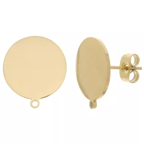 14mm Stainless steel 304 Disc earstuds with ring - Gold x20
