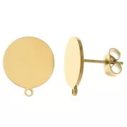 12mm Stainless steel 304 Disc earstuds with ring - Gold x20