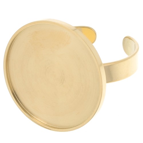 20mm Stainless steel 304 Adjustable ring for flat back cabochon - Gold Tone x1