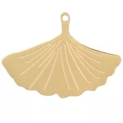 16x22mm 316L Stainless Steel Ginkgo Leaf Charm - Gold Tone x1