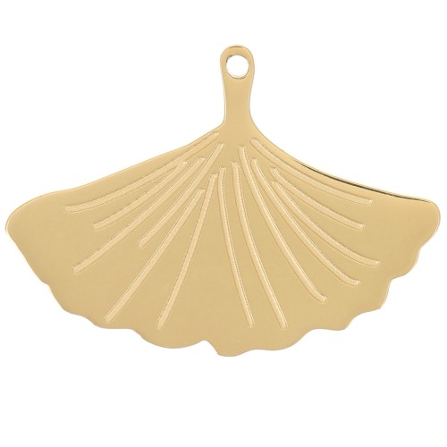 16x22mm 316L Stainless Steel Ginkgo Leaf Charm - Gold Tone x1