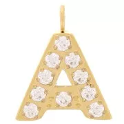 13mm St. steel 316L letter alphabet Charm with Zirconium oxides - A - GOLD x1