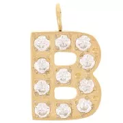 13mm St. steel 316L letter alphabet Charm with Zirconium oxides - B - GOLD x1