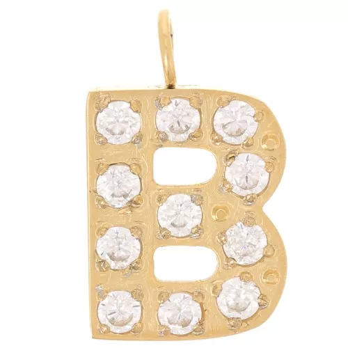 13mm St. steel 316L letter alphabet Charm with Zirconium oxides - B - GOLD x1
