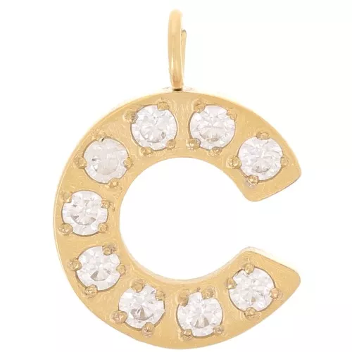 13mm St. steel 316L letter alphabet Charm with Zirconium oxides - C - GOLD x1