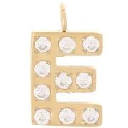 13mm St. steel 316L letter alphabet Charm with Zirconium oxides - E - GOLD x1