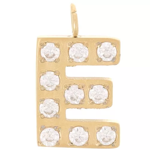 13mm St. steel 316L letter alphabet Charm with Zirconium oxides - E - GOLD x1