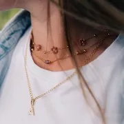 13mm St. steel 316L letter alphabet Charm with Zirconium oxides - E - GOLD x1