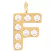 13mm St. steel 316L letter alphabet Charm with Zirconium oxides - F - GOLD x1