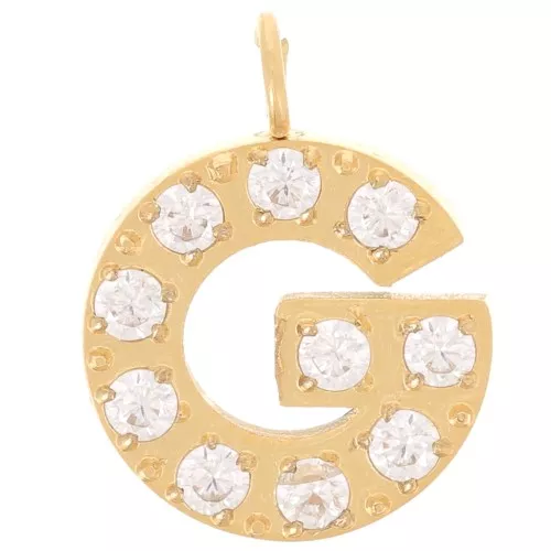 13mm St. steel 316L letter alphabet Charm with Zirconium oxides - G - GOLD x1