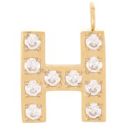 13mm St. steel 316L letter alphabet Charm with Zirconium oxides - H - GOLD x1