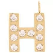 13mm St. steel 316L letter alphabet Charm with Zirconium oxides - H - GOLD x1