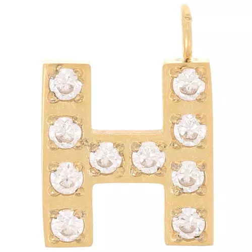 13mm St. steel 316L letter alphabet Charm with Zirconium oxides - H - GOLD x1