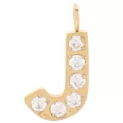 13mm St. steel 316L letter alphabet Charm with Zirconium oxides - J - GOLD x1