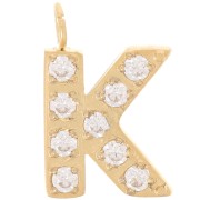 13mm St. steel 316L letter alphabet Charm with Zirconium oxides - K - GOLD x1