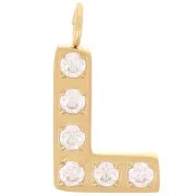 13mm St. steel 316L letter alphabet Charm with Zirconium oxides - L - GOLD x1