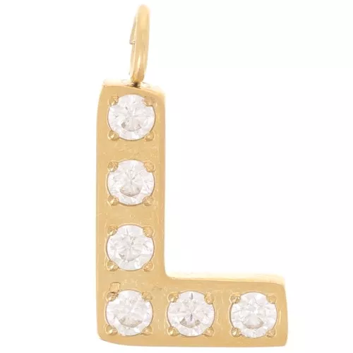 13mm St. steel 316L letter alphabet Charm with Zirconium oxides - L - GOLD x1