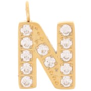 13mm St. steel 316L letter alphabet Charm with Zirconium oxides - N - GOLD x1|raw }}