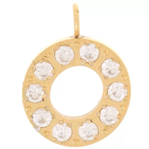 13mm St. steel 316L letter alphabet Charm with Zirconium oxides - O - GOLD x1