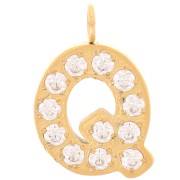 13mm St. steel 316L letter alphabet Charm with Zirconium oxides - Q - GOLD x1