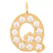 13mm St. steel 316L letter alphabet Charm with Zirconium oxides - Q - GOLD x1