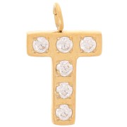 13mm St. steel 316L letter alphabet Charm with Zirconium oxides - T - GOLD x1|raw }}