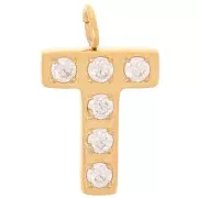 13mm St. steel 316L letter alphabet Charm with Zirconium oxides - T - GOLD x1