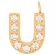 13mm St. steel 316L letter alphabet Charm with Zirconium oxides - U - GOLD x1