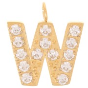 13mm St. steel 316L letter alphabet Charm with Zirconium oxides - W - GOLD x1|raw }}