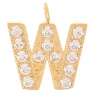 13mm St. steel 316L letter alphabet Charm with Zirconium oxides - W - GOLD x1