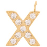 13mm St. steel 316L letter alphabet Charm with Zirconium oxides - X - GOLD x1|raw }}