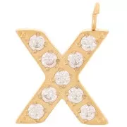 13mm St. steel 316L letter alphabet Charm with Zirconium oxides - X - GOLD x1