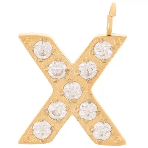 13mm St. steel 316L letter alphabet Charm with Zirconium oxides - X - GOLD x1