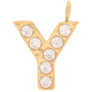 13mm St. steel 316L letter alphabet Charm with Zirconium oxides - Y - GOLD x1