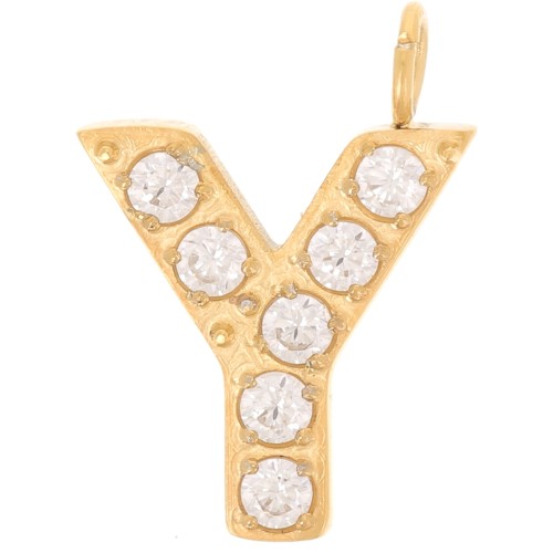 13mm St. steel 316L letter alphabet Charm with Zirconium oxides - Y - GOLD x1