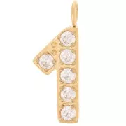 13mm Stainless steel 316L Charm number and Zirconium oxides - 1 - Gold Tone x1