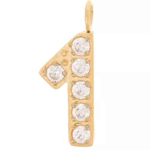 13mm Stainless steel 316L Charm number and Zirconium oxides - 1 - Gold Tone x1