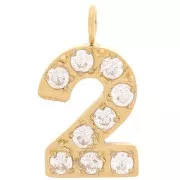 13mm Stainless steel 316L Charm number and Zirconium oxides - 2 - Gold Tone x1