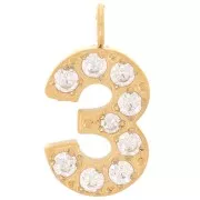 13mm Stainless steel 316L Charm number and Zirconium oxides - 3 - Gold Tone x1