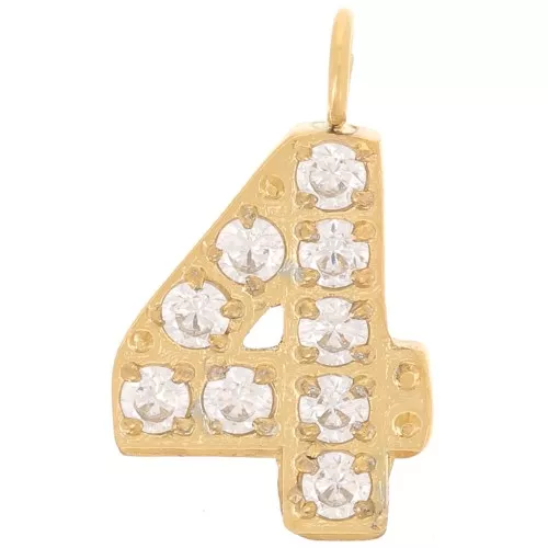 13mm Stainless steel 316L Charm number and Zirconium oxides - 4 - Gold Tone x1