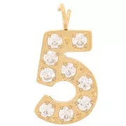 13mm Stainless steel 316L Charm number and Zirconium oxides - 5 - Gold Tone x1